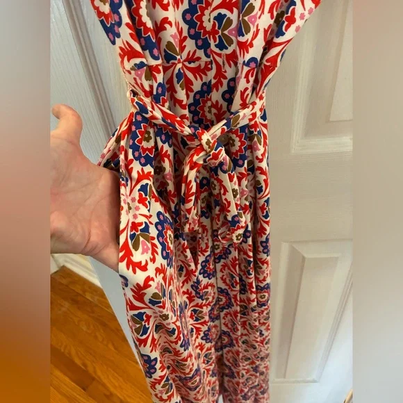 Boden, Libby, Bold Colorful Printed Tie-Waist Midi Dress - Picture 8 of 16